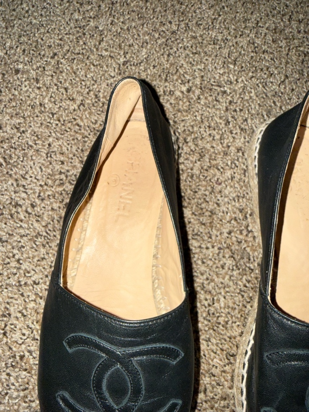 Chanel Black Leather Espadrille Slip-Ons - Picture 2 of 5